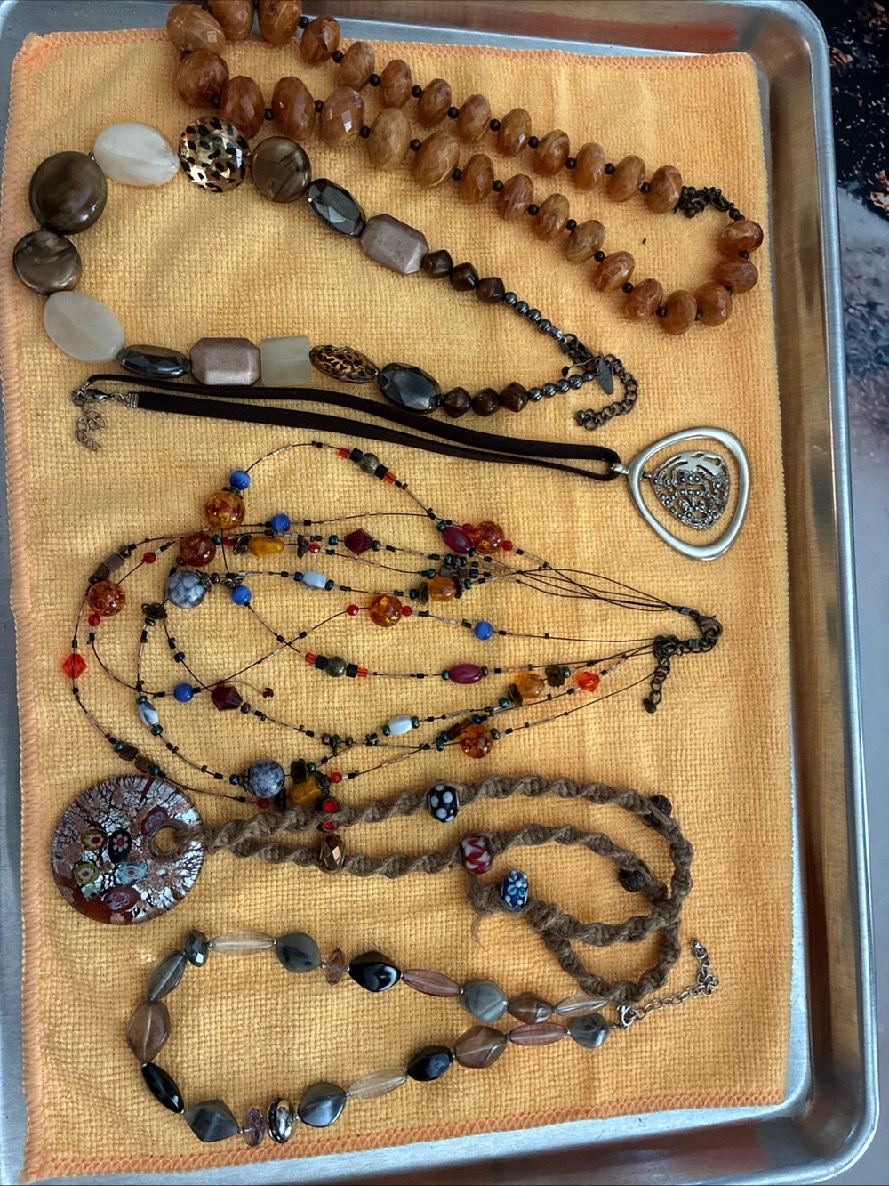 Boho Multi-Strand Necklace with Amber & Blue Beads
